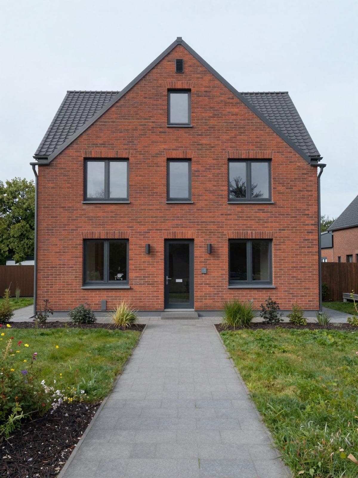 Symbolbild: Einfamilienhaus mit Klinkerfassade und Vorgarten
